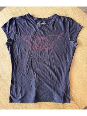 Vintage Vinyl 1978 Aerosmith Rock Band T-Shirt Women Large Black Cotton Graphic